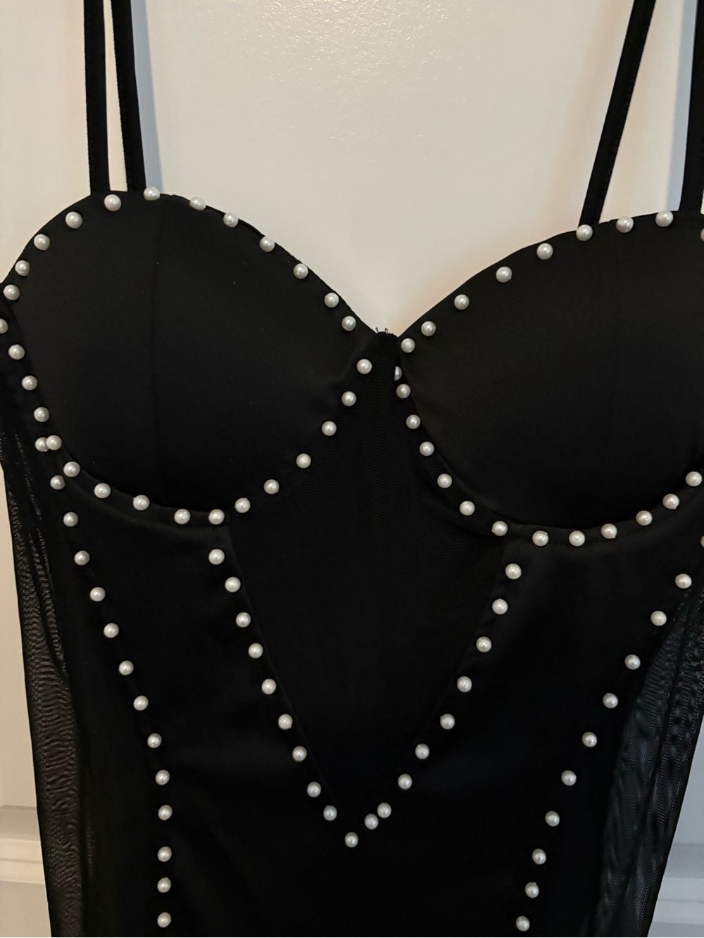 Black Studded Bodycon Dress w/Spaghetti Straps & mesh sides sz XL(run small) - Picture 2 of 6